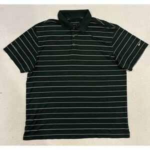 Nike Polo Shirt‎ Mens XL Green White Striped Dri-FIT Golf Performance Polyester